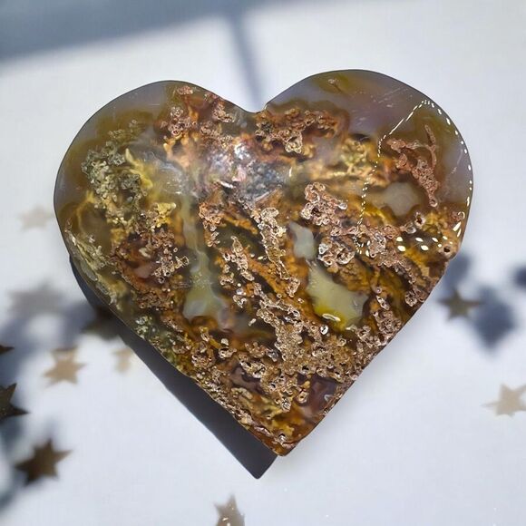 Moss‎ Agate Crystal Heart (#5) - Picture 1 of 14
